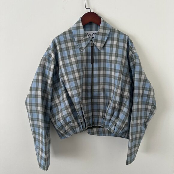 LOEWE Checked Draped Wool-Blend Jacket - Picture 2 of 14